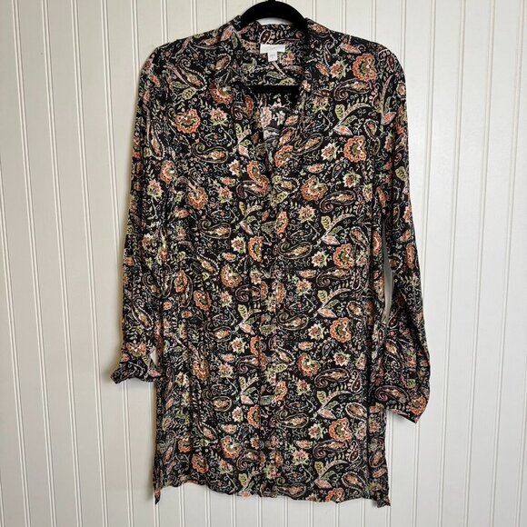 J. Jill Brown Paisley Button Down Lightweight Tunic/Short Dress Long Sleeve K38 - Picture 1 of 5